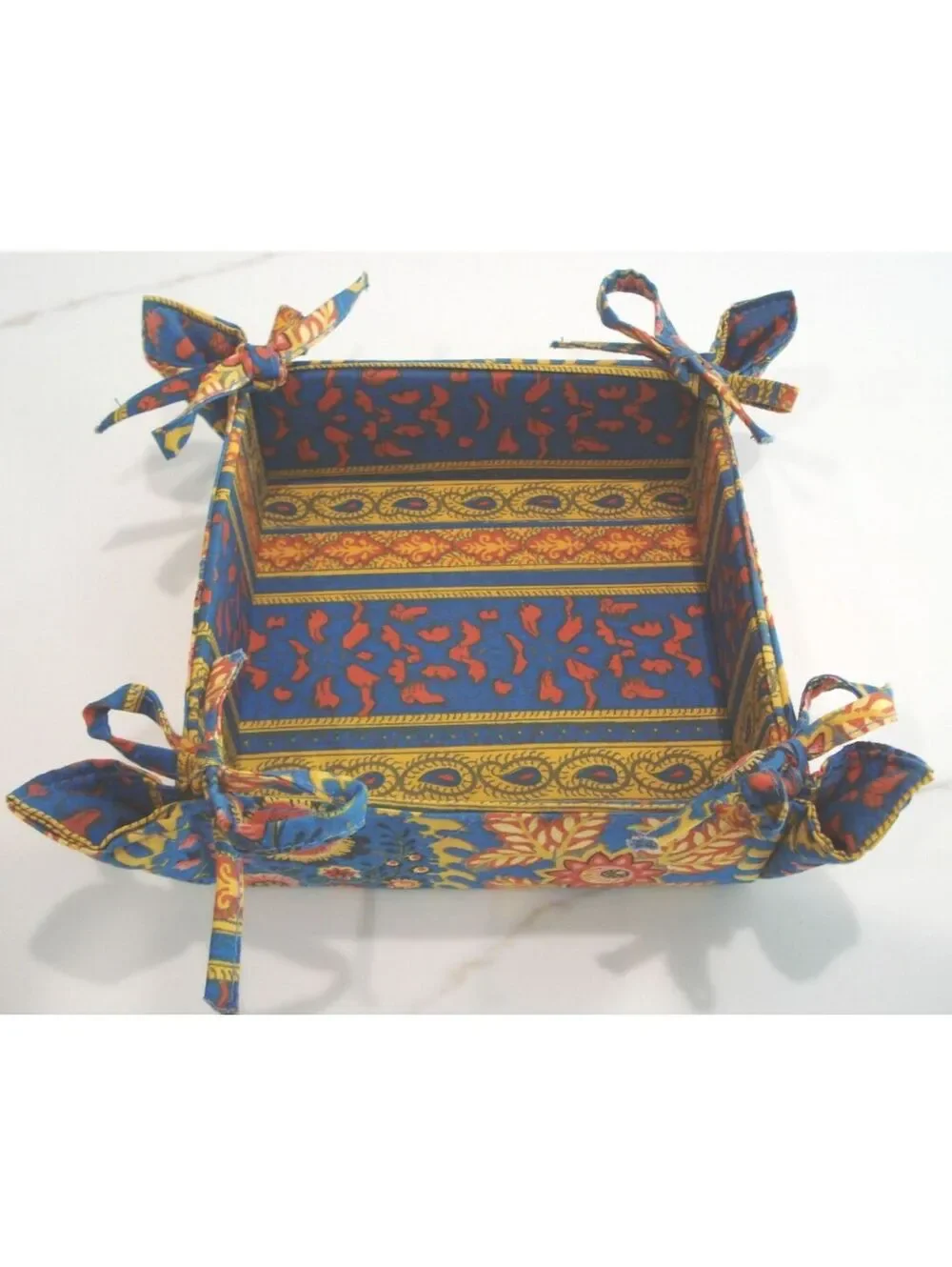 French Provencal Blue, Yellow and Orange Floral & Paisley Print Breadbasket